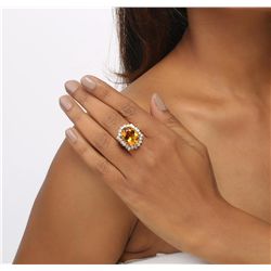 14KT Yellow Gold 8.45ct Citrine Quartz and Diamond Ring