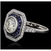 Image 2 : Platinum 1.58ctw Diamond and Sapphire Ring