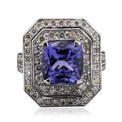 14KT White Gold 4.29ct Tanzanite and Diamond Ring