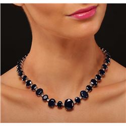 14KT White Gold 85.76ctw Sapphire Necklace