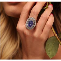 14KT White Gold 12.41ct Tanzanite and Diamond Ring