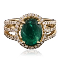 14KT Yellow Gold 2.82ct Emerald and Diamond Ring