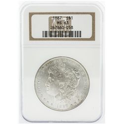 1887 NGC MS63 Morgan Silver Dollar Coin