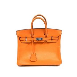 Authentic Vintage Hermes 25cm Birkin Bag in Orange Ardenne Leather with Palladium Hardware