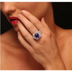 14KT Two-Tone Gold 7.46ct Tanzanite and Diamond Ring