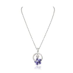 14KT White Gold 9.20ctw Tanzanite and Diamond Pendant With Chain