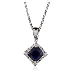 18KT White Gold 3.18ct Sapphire and Diamond Pendant With Chain