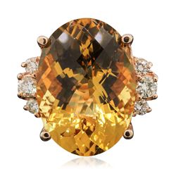 14KT Rose Gold 24.63ct Citrine and Diamond Ring