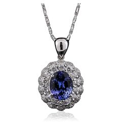 14KT White Gold 4.55ct Tanzanite and Diamond Pendant With Chain