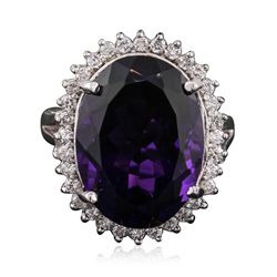 14KT White Gold 13.37ct Amethyst and Diamond Ring