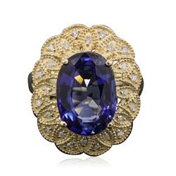 14KT Yellow Gold 7.38ct Tanzanite and Diamond Ring