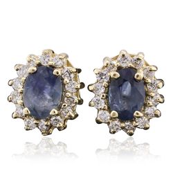 14KT Yellow Gold 1.91ctw Sapphire and Diamond Earrings