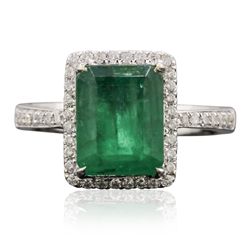 14KT White Gold 3.46ct Emerald and Diamond Ring