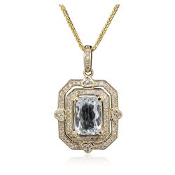 14KT Yellow Gold 7.50ct Aquamarine and Diamond Pendant With Chain