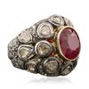 Image 2 : Silver and Gold 9.95ct Ruby and Diamond Ring