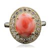 Image 3 : 14KT Yellow Gold 3.16ct Coral and Diamond Ring