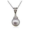 Image 2 : 18KT White Gold Pearl and Diamond Pendant With Chain