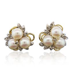 14KT Two-Tone Gold Pearl and Diamond Earrings