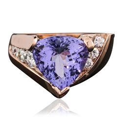 14KT Rose Gold 4.49ct Tanzanite and Diamond Ring