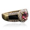 Image 2 : 10KT Yellow Gold 0.79ct Tourmaline, Onyx and Diamond Ring