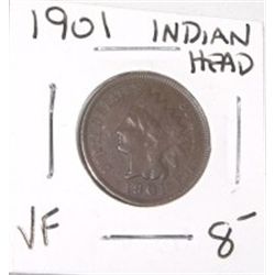 1901 INDIAN HEAD PENNY RED BOOK VALUE $8.00+ *NICE EARLY VERY FINE GRADE*!! PENNY CAME OUT OF SAFE!!