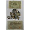 Image 1 : World Currency Lot. Includes (2) World Bank Notes and Lot of World Coins.