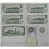 Image 2 : CAN One Dollar Collector Lot w/ ICCS CAN Coin. Includes: (5) $1 CAN Banknotes, CAN ICCS 1957 $1 and 