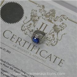 Designer 'Heidi Clein' Swarovski Element Ring .925 Sterling Silver Cushion Cut, Bezel Set Blue Sapph