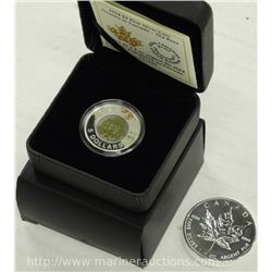 2014 $5 Fine Silver RCM Coin w/ .9999 Fine Silver Maple Leaf Coin.