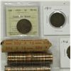 Image 2 : Penny Lot. Includes ICCS CAN 1919 1c Lustrous Brown, 3 Large Cents, and 3 Rolls of Pennies w/ Mixed 