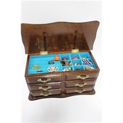 BROWN 3 DOORS JEWELRY BOX W/ CONTENTS