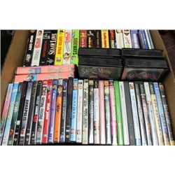 BOX OF VHS AND DVDS