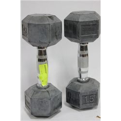 PAIR OF 15 LB DUMBELLS