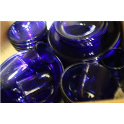 32 PCE BLUE GLASS DISHWARE SET- MADE IN FRANCE