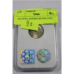 1915 WW1 AUSTRIA SILVER COIN