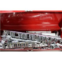 TOOL BOX WITH SOCKETS RACHETS ETC.