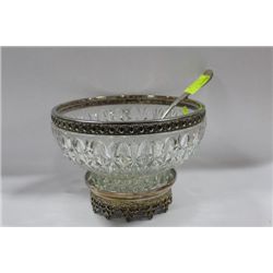 ITALIAN SILVER AND CRYSTAL PUNCH BOWL W LADDLE
