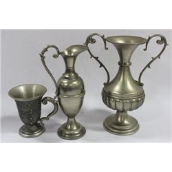 3 PC PEWTER VASE AND CUP SET