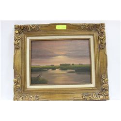 LIA AULBACH FRAMED OIL ON CANVAS POND SCENE PIC