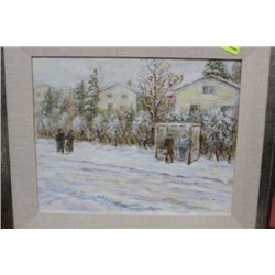 LIA AULBACH FRAMED WINTER SCENE OIL ON CANVAS