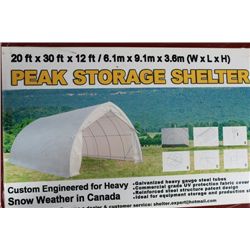 NEW 20' X 30' X 12' PEAK STORAGE SHELTER