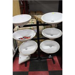 METAL STAND W 7 CERAMIC UNDERMOUNT SINKS