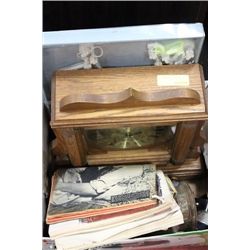 BOX W OAK WALL CLOCK/VINTAGE MAGAZINES AND LANTERN