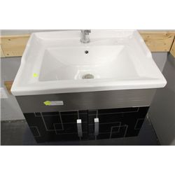 NEW BLACK AND SILVER FLOATING BATHROOM VANITY