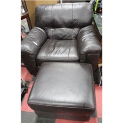 BROWN LEATHER ARMCHAIR W OTTOMAN