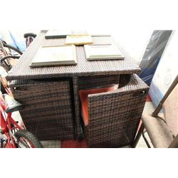 RATTAN STYLE PATIO TABLE W 6 NESTING CHAIRS
