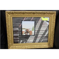 WOOD FRAMED CANVAS TRACTOR PICTURE - 12" X 16"