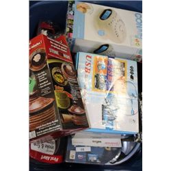 TOTE OF ELECTRONICS AND HOUSEHOLD ITEMS ON