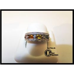 603-10694:18K WHITE GOLD DIAMOND & MULTI COLORED