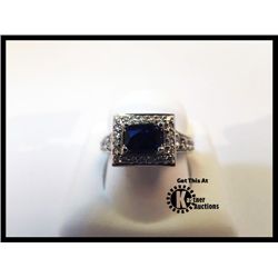 604-10182:18K WHITE GOLD SAPPHIRE & DIAMOND RING